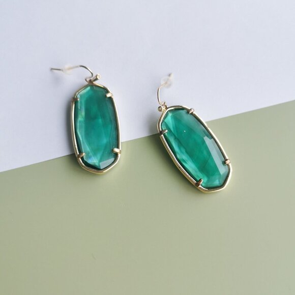 Kendra Scott Faceted Elle Jade Green Earrings - Gold - Picture 2 of 4